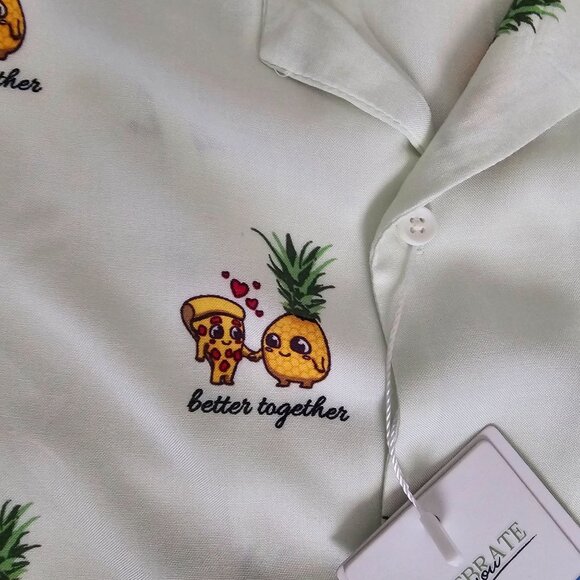 Denim & Flower Better Together Pizza & Pineapple Print Button Front Men's S, NWT - Picture 8 of 15